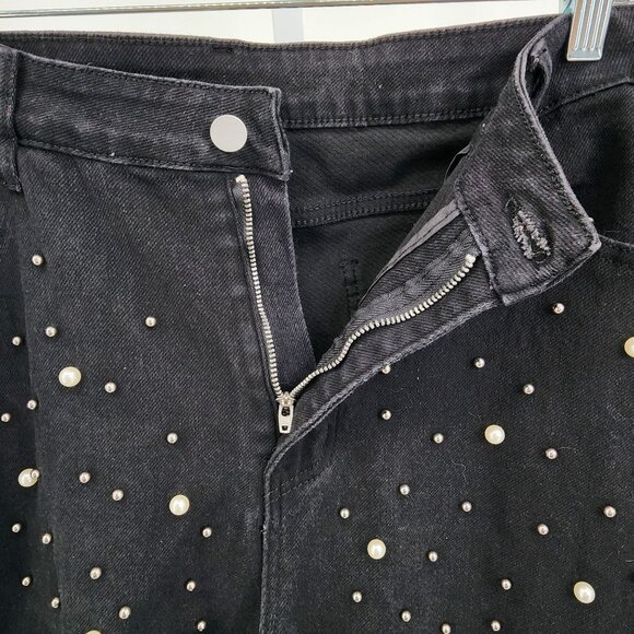 Shein Curve 3XL Womens Black Stretch Jeans With Pearl & Beaded Embellishments - Picture 3 of 8